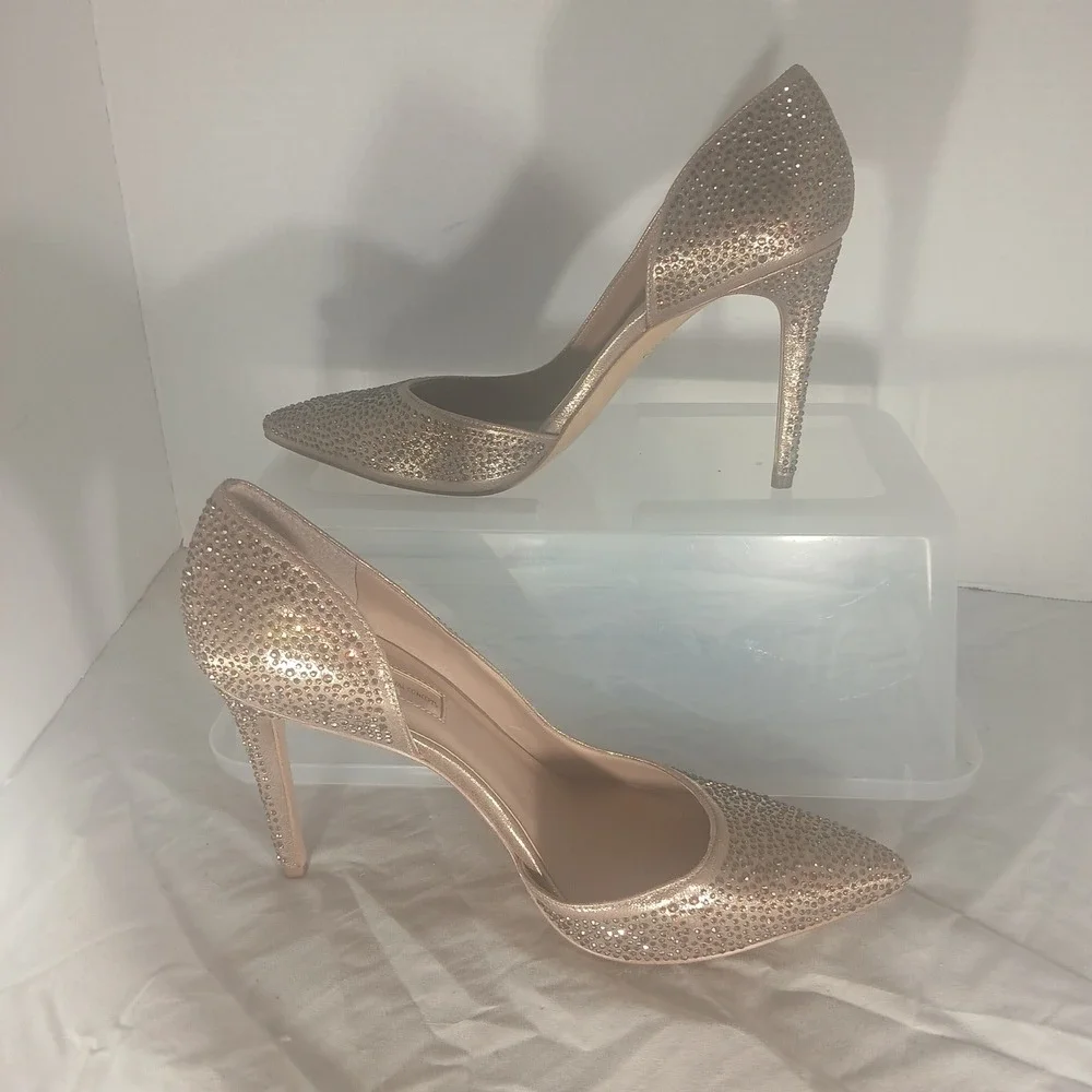 INC International Concepts Rose Gold‎ Rhinestone DOrsay Stiletto Heels Shoes 8.5